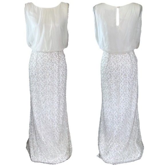 NWT Aidan Mattox Chiffon and Metallic Lace Column Gown sz 10 - Picture 13 of 15